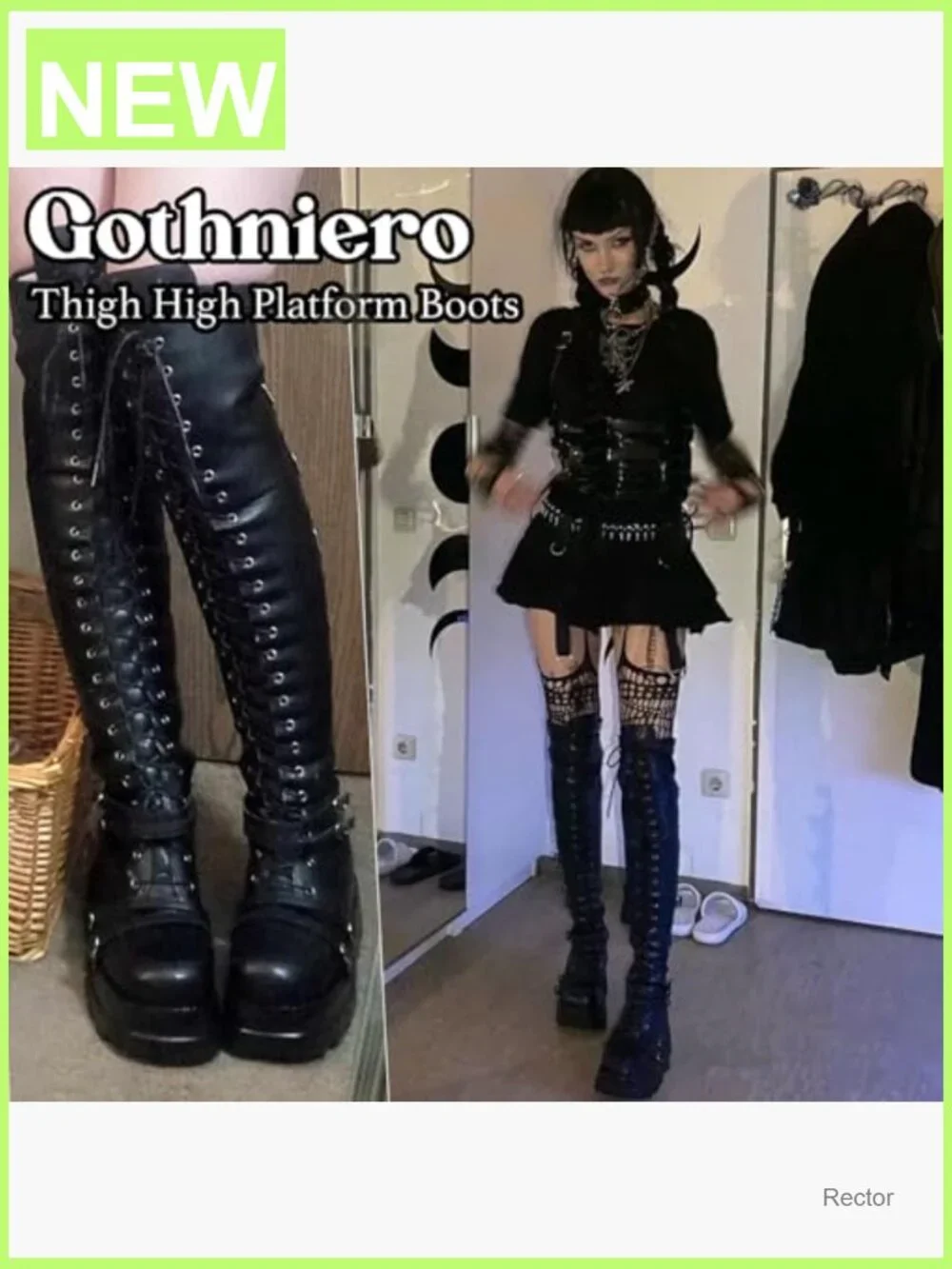 Over Knee Chunky Platform Boots Faux Leather Side Zip Lace Up Motorcycle Boots